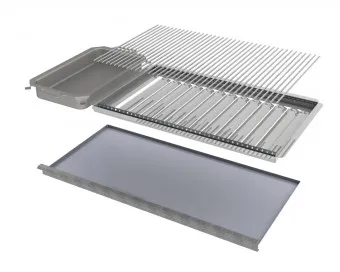 Kombi-Set 4-teilig Pfanne + V2A Rost Einzelstäbe + Flammabdeckung + Fettwanne für Gastrobräter 6-flammig