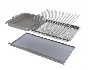 Kombi-Set 4-teilig Pfanne + V2A Rost Einzelstäbe + Flammabdeckung + Fettwanne für Gastrobräter 6-flammig