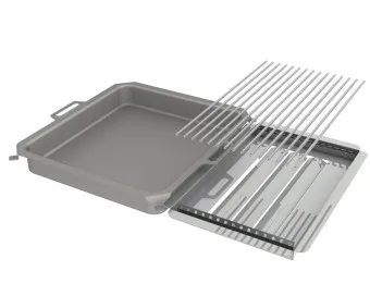 Kombi-Set 3-teilig Pfanne + V2A Rost Einzelstäbe + Flammabdeckung für Gastrobräter 4-flammig