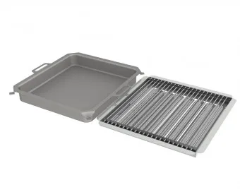 Kombi-Set 3-teilig Pfanne + V2A Rost Einzelstäbe + Flammabdeckung für Gastrobräter 5-flammig