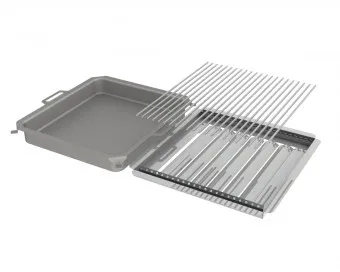 Kombi-Set 3-teilig Pfanne + V2A Rost Einzelstäbe + Flammabdeckung für Gastrobräter 5-flammig