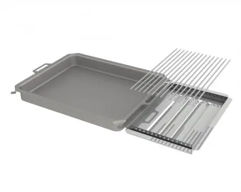 Kombi-Set 3-teilig Pfanne + V2A Rost Einzelstäbe + Flammabdeckung für Gastrobräter 5-flammig