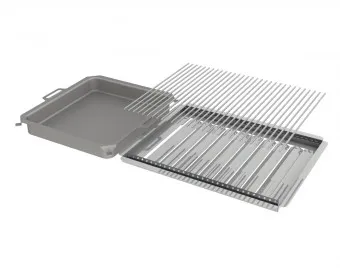 Kombi-Set 3-teilig Pfanne + V2A Rost Einzelstäbe + Flammabdeckung für Gastrobräter 6-flammig