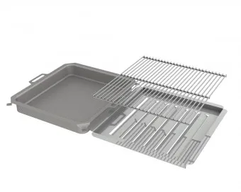 Kombi-Set 3-teilig Pfanne + Edelstahlrost + Flammabdeckung für Gastrobräter 5-flammig