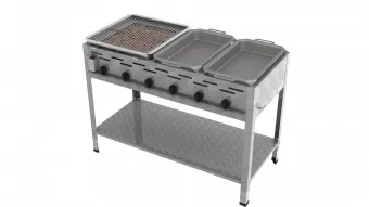 Lavastein Pfannen Grill Kombi 6-flammig 27 KW 2+1+1